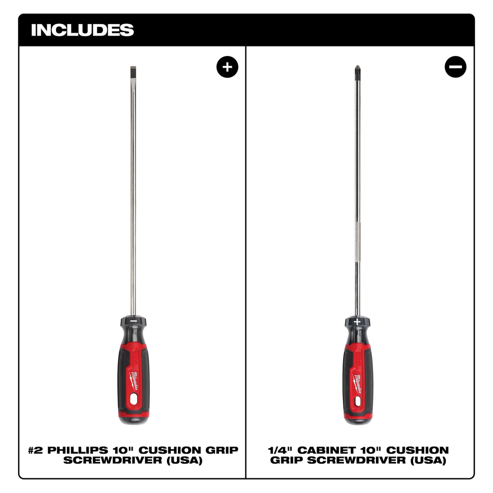 Milwaukee 2 PC. 10" Cushion Grip Screwdriver Set from GME Supply